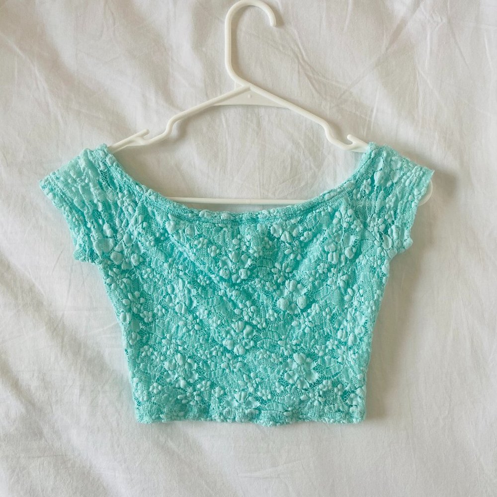 Hollister Aqua Lace Crop Top, XS